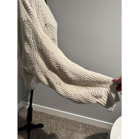 American Eagle Outfitters Sweater Womens Large White Open Knit V Neck Dolman - Picture 5 of 8